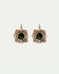 RADA EARRINGS, multicolor crystals, green tourmaline, rose tourmaline, multicolored sapphires, gold hooks.