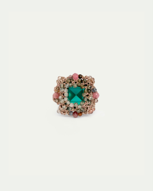 RADA RING in Silk, Crystal, Sapphire side view with decorative details and quality finishes
