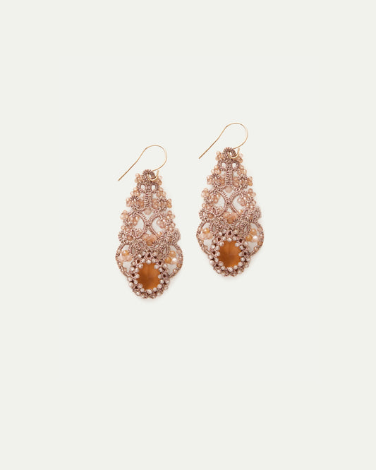 ROZALINA EARRINGS in Silk, Gold, Silver color Gold side view with decorative details and quality finishes