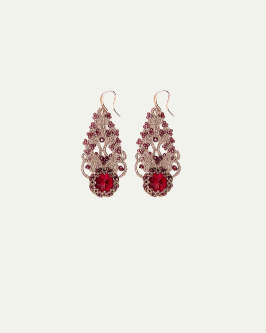 ROZALINA EARRINGS in Silk, Gold, Silver color Red side view with decorative details and quality finishes