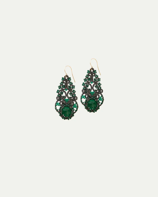 ROZALINA EARRINGS in Silk, Gold, Silver color Green side view with decorative details and quality finishes