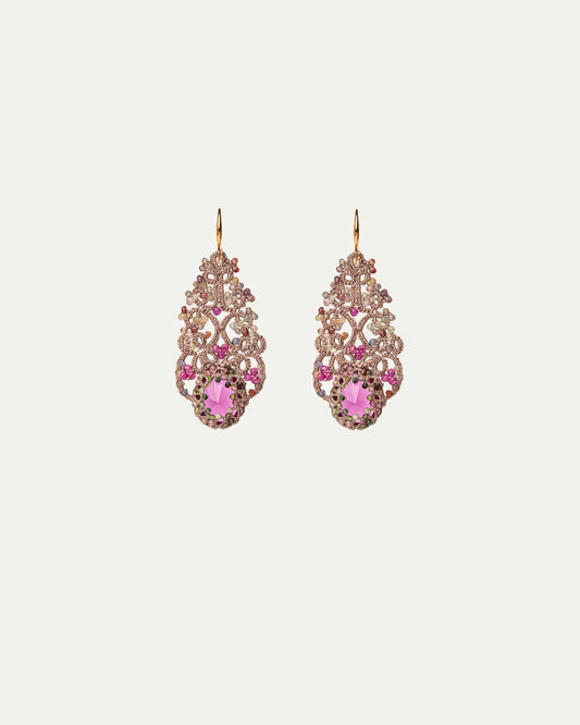 ROZALINA EARRINGS in Silk, Gold, Silver color Rose front view with elegant and refined design