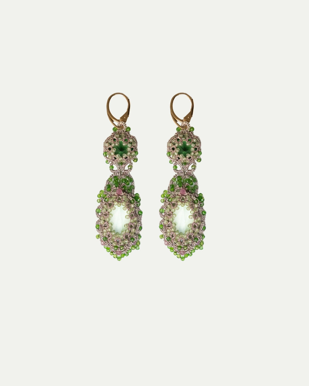SERENA EARRINGS in Silk, Gold, Silver color Green front view with elegant and refined design