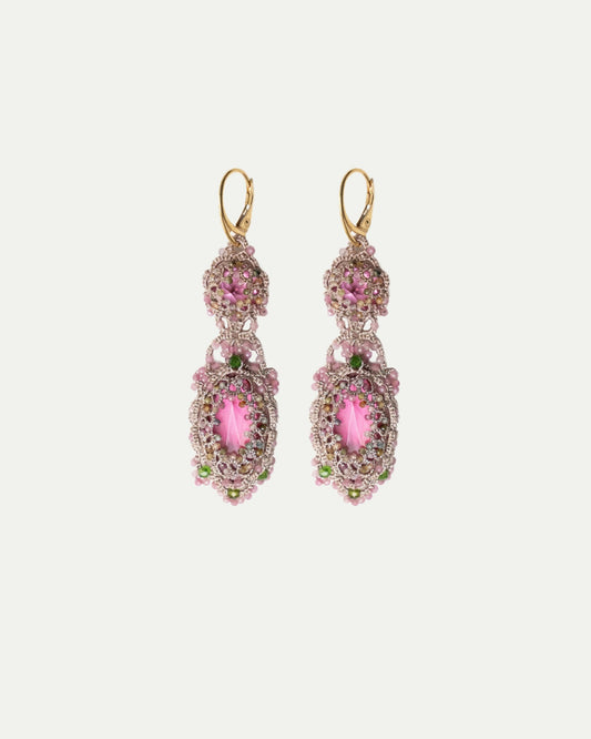 SERENA EARRINGS in Silk, Silver, Crystal color Rose side view with decorative details and quality finishes