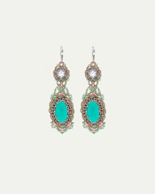 SERENA LUX EARRINGS in Silk, Silver, Crystal color Green side view with decorative details and quality finishes