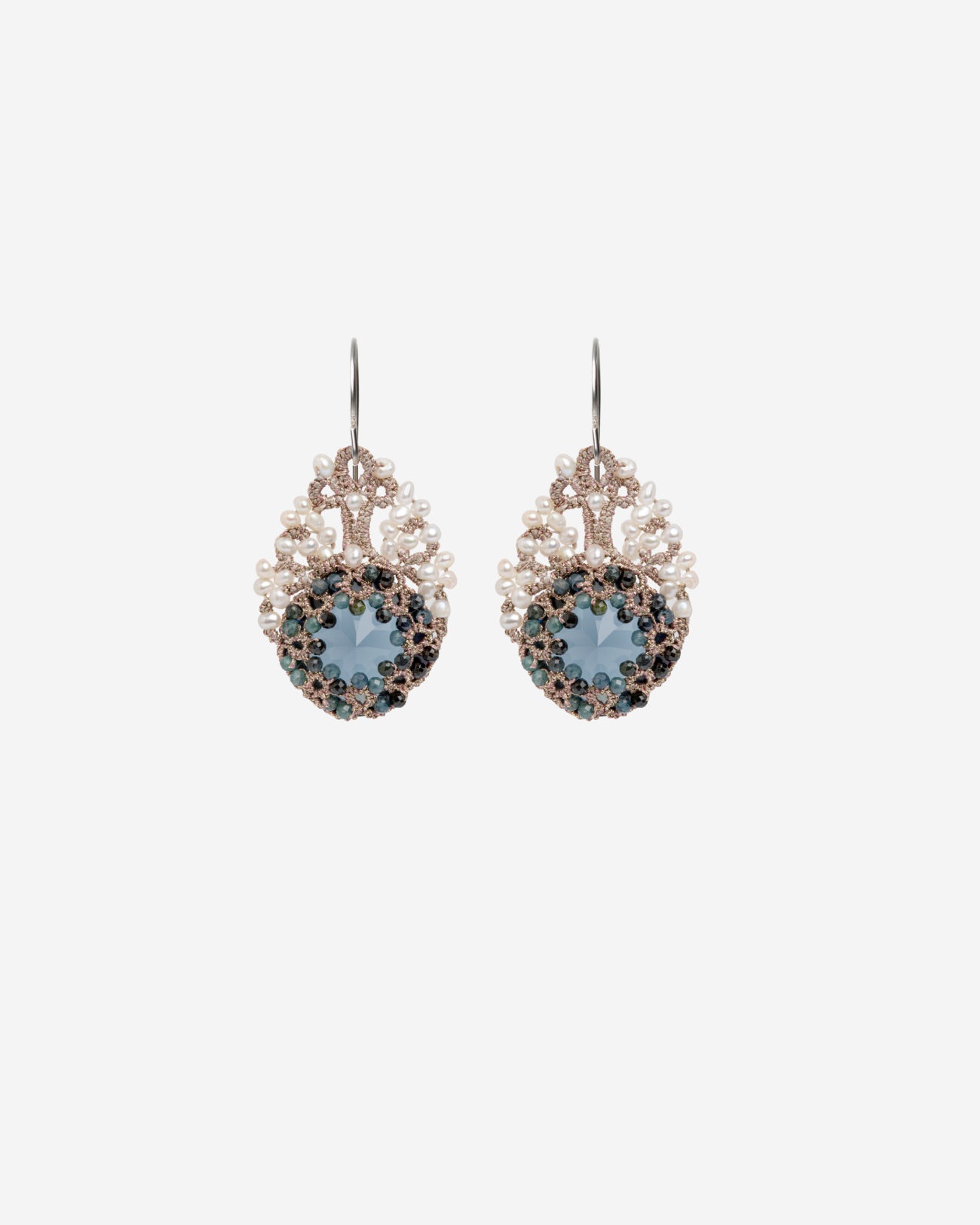 SISSI EARRINGS in Gold, Silver, Pearls color Blue side view with decorative details and quality finishes