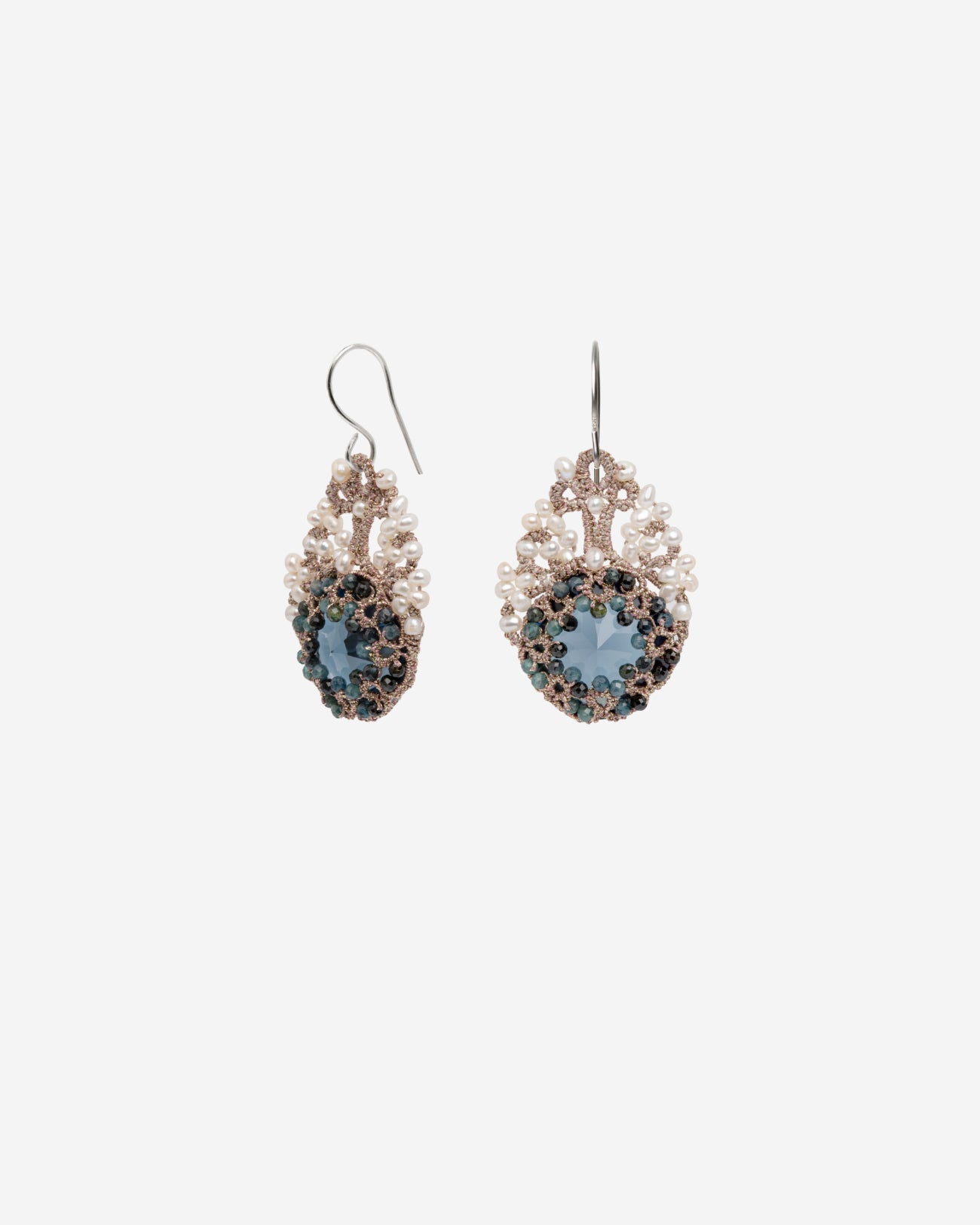 SISSI EARRINGS in Gold, Silver, Pearls color Blue close-up view with premium look and attention to detail