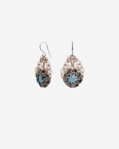 SISSI EARRINGS in Gold, Silver, Pearls color Blue close-up view with premium look and attention to detail