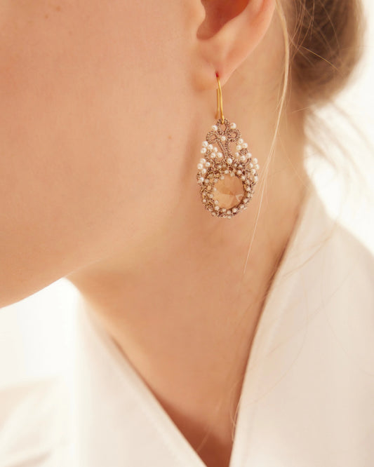SISSI EARRINGS in Gold, Silver, Pearls color Gold side view with decorative details and quality finishes