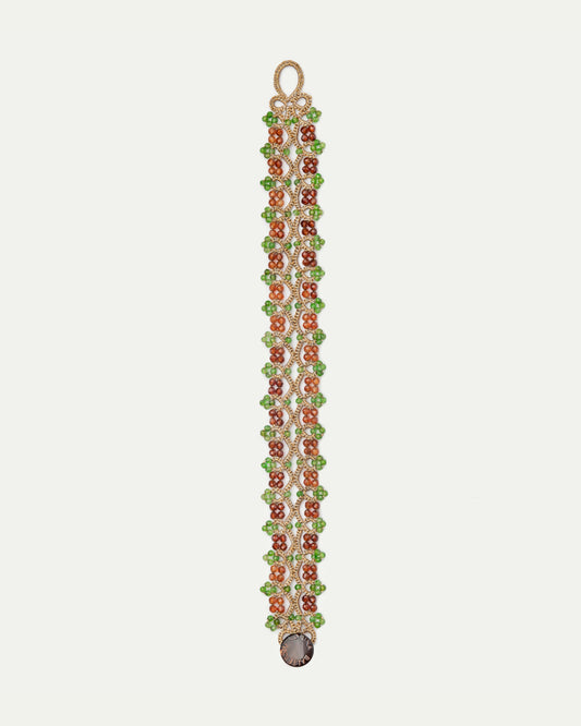 SOPHIE BRACELET in Silk, Pearl, Garnet color Green front view with elegant and refined design