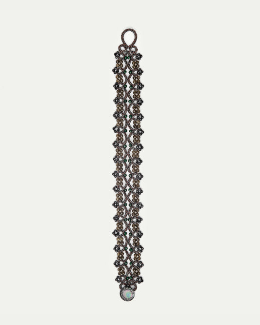SOPHIE BRACELET in Silk, Pearl, Tourmaline color Black side view with decorative details and quality finishes