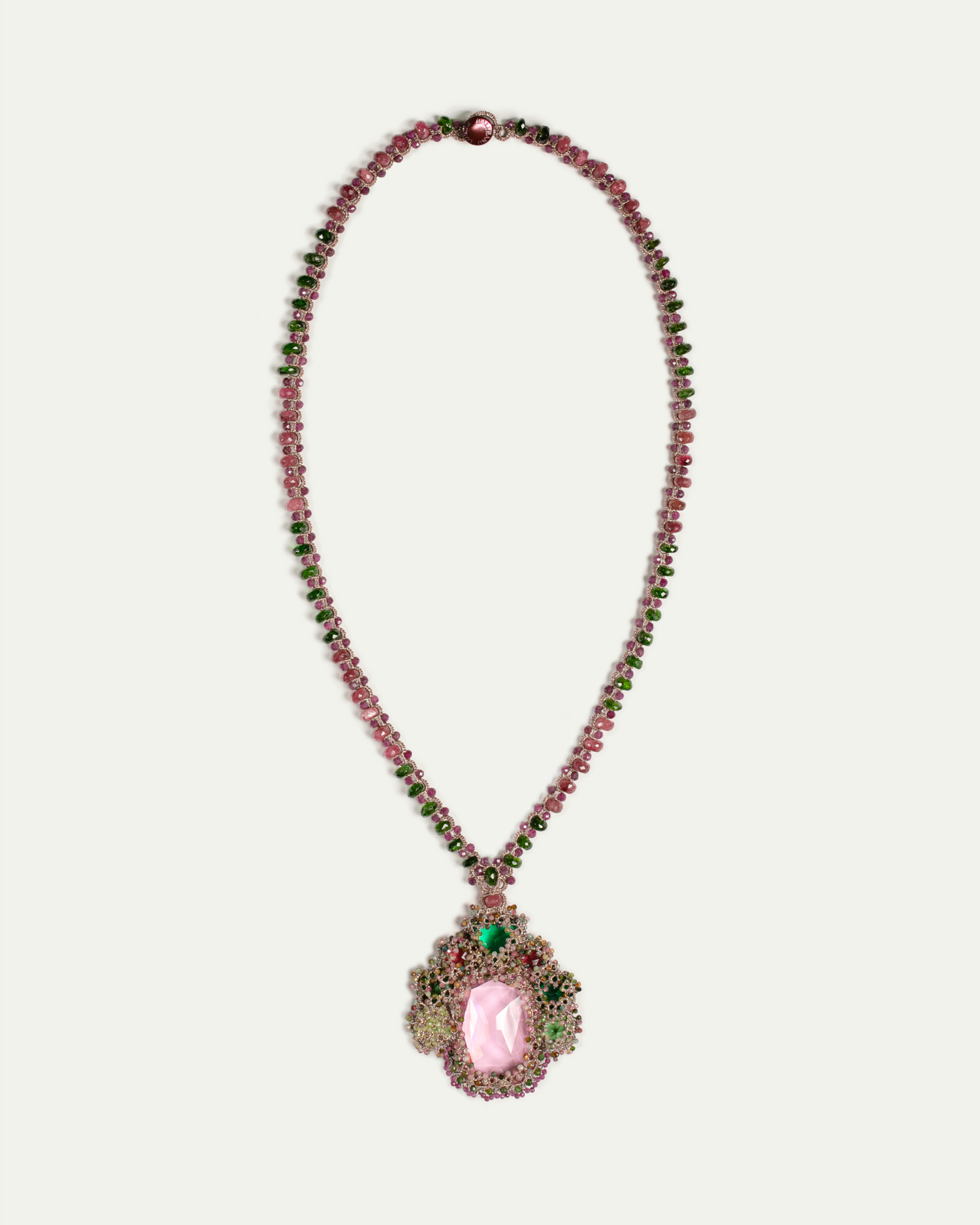 SYDNEY PENDANT in Silk, Pearl, Crystals color Rose side view with decorative details and quality finishes