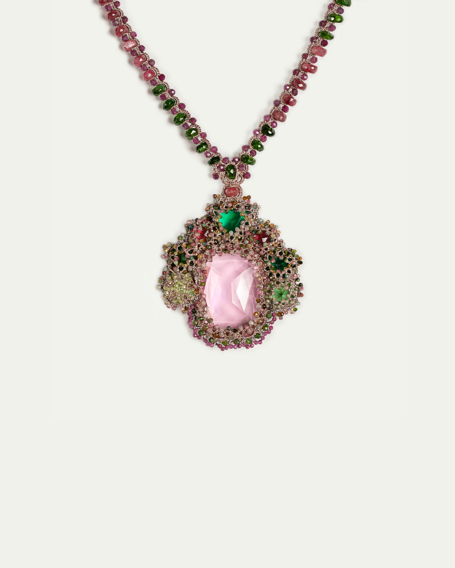 SYDNEY PENDANT in Silk, Pearl, Crystals color Rose close-up view with premium look and attention to detail
