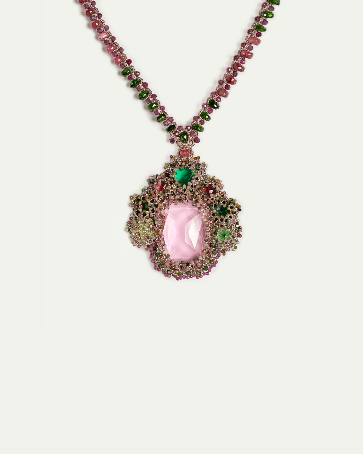 SYDNEY PENDANT in Silk, Pearl, Crystals color Rose close-up view with premium look and attention to detail