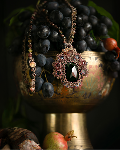 SYDNEY PENDANT in Silk, Pearl, Crystals color Red front view with elegant and refined design