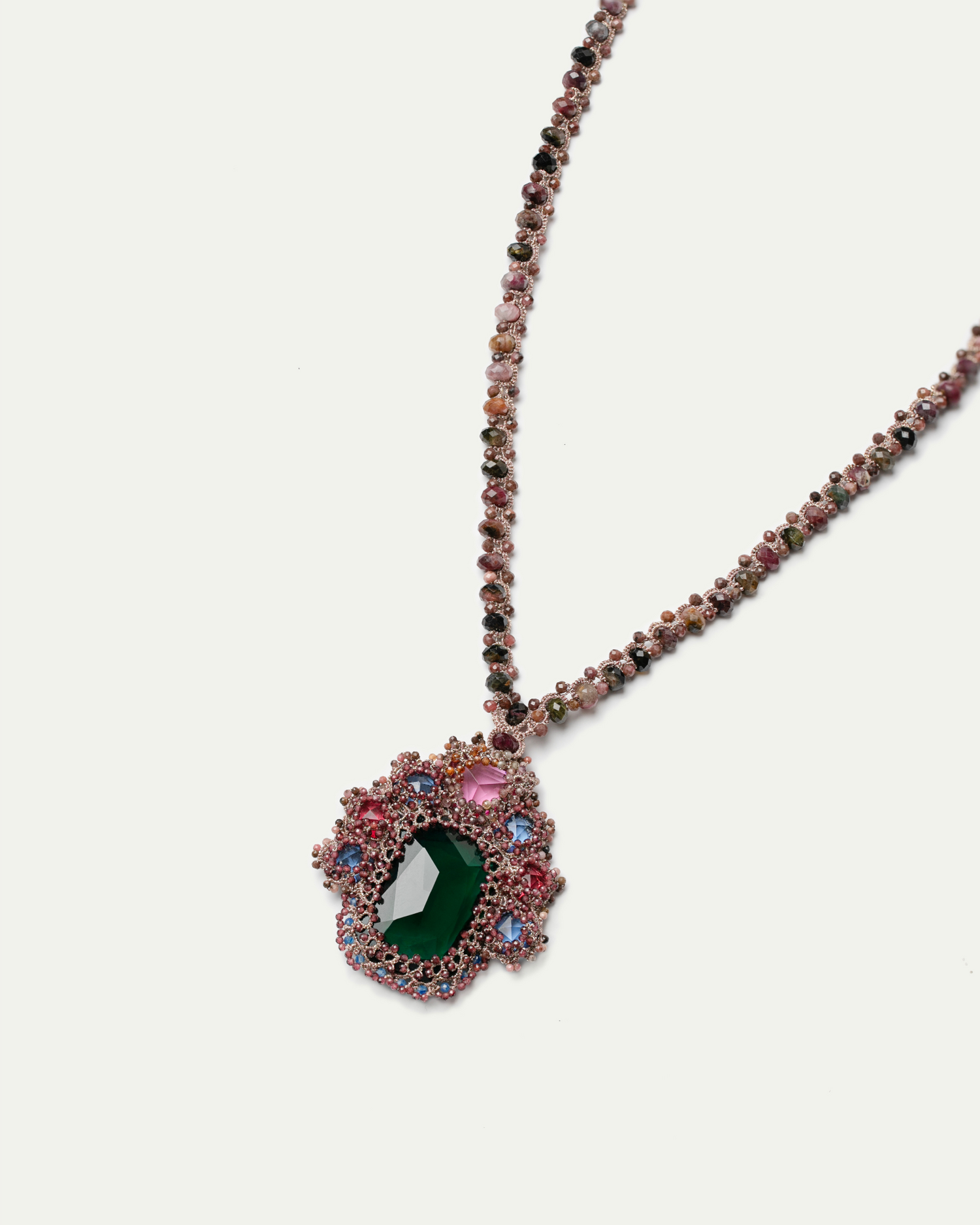 SYDNEY PENDANT in Silk, Pearl, Crystals color Red perspective view with exceptional quality and modern design