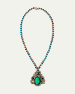 SYDNEY PENDANT in Silk, Pearl, Crystals color Green front view with elegant and refined design