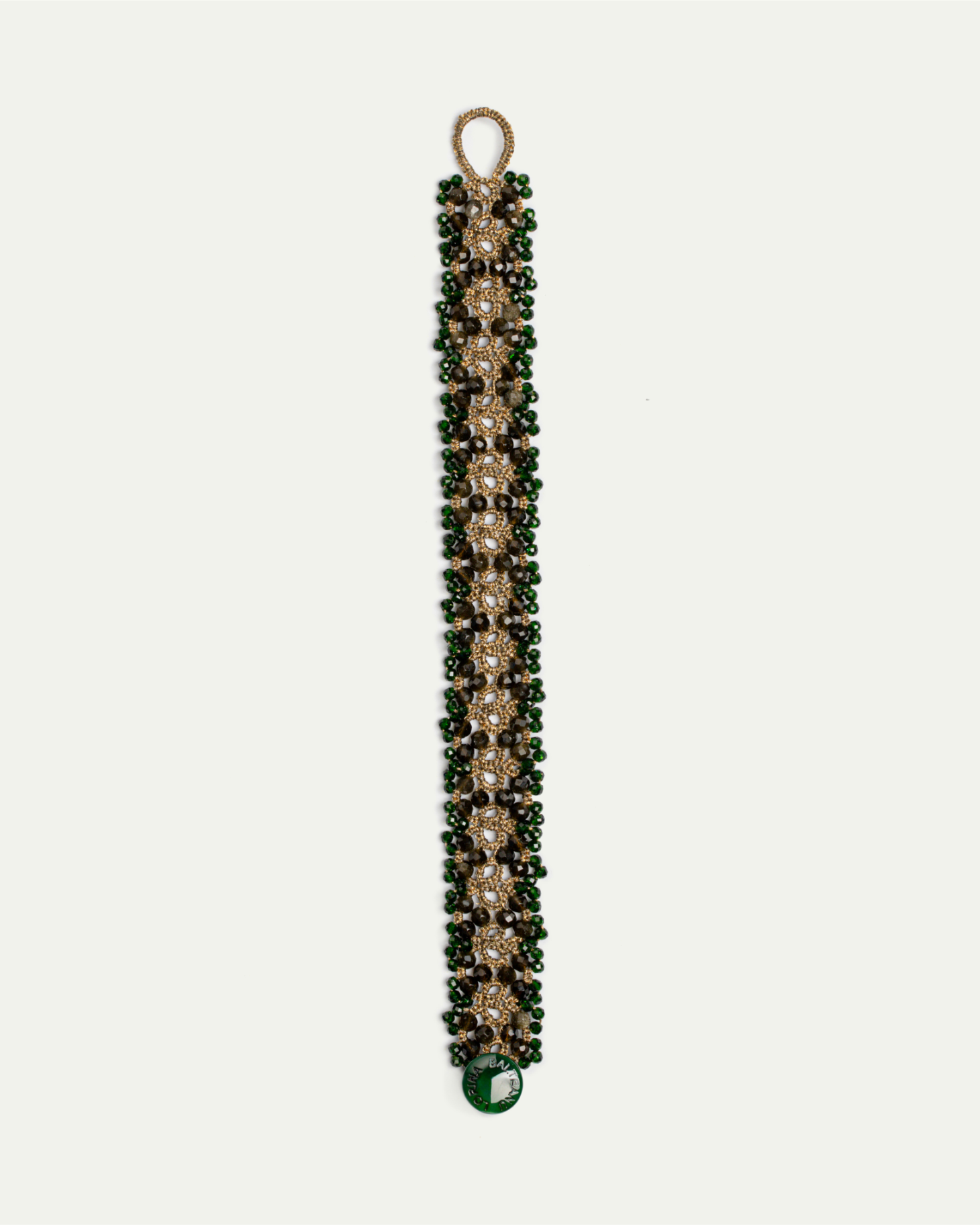 TANYA BRACELET in Silk, Pearl, Garnet color Green front view with elegant and refined design