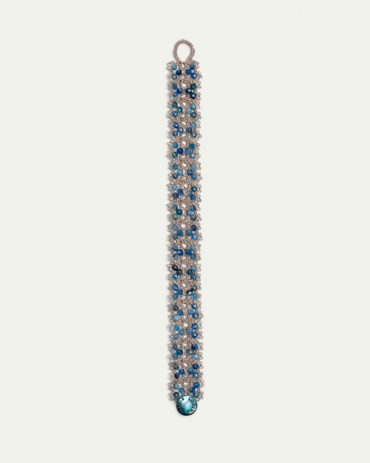 TANYA BRACELET in Silk, Pearl, Kyanite color Blue front view with elegant and refined design