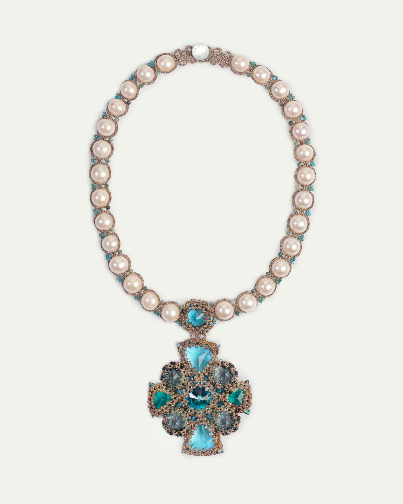 TIFFANY NECKLACE in Silk, Pearl, Pearls color Blue front view with elegant and refined design