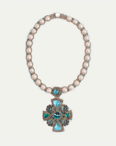 TIFFANY NECKLACE in Silk, Pearl, Pearls color Blue front view with elegant and refined design