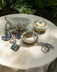 TIFFANY NECKLACE in Silk, Pearl, Pearls color Blue perspective view with exceptional quality and modern design