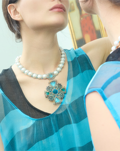 TIFFANY NECKLACE in Silk, Pearl, Pearls color Blue perspective view with exceptional quality and modern design