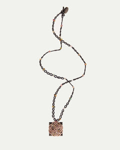VITTORIA PENDANT in Silk, Pearl, Tourmaline color Black side view with decorative details and quality finishes